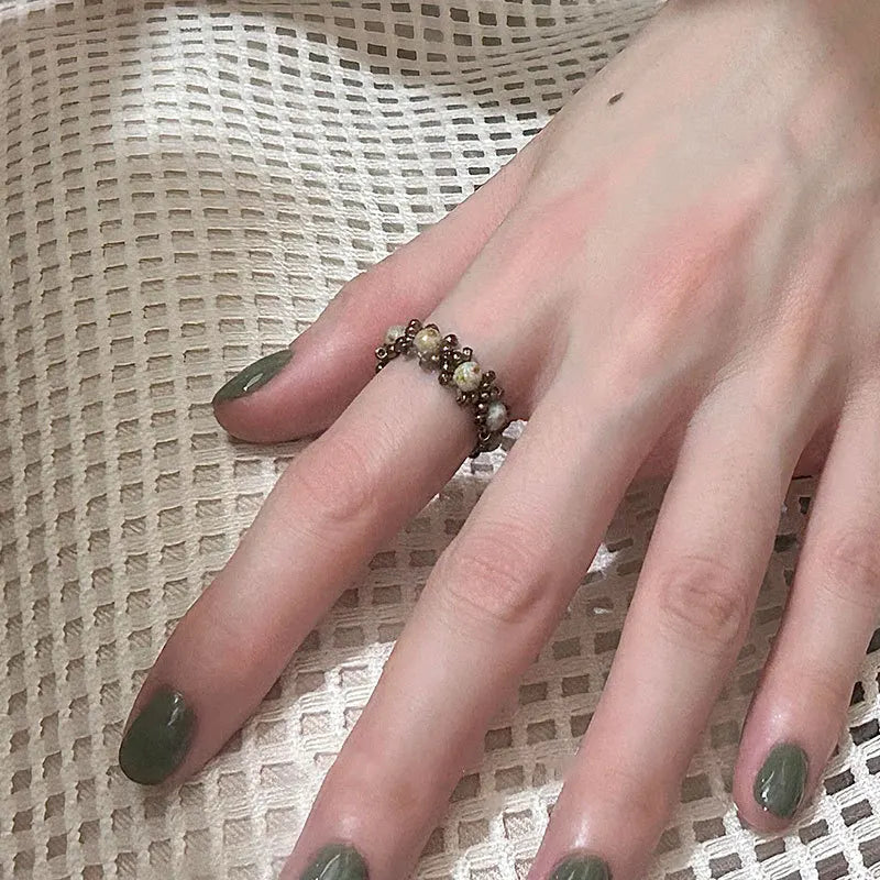 Elegant Crystal Beaded Elastic Rope Ring