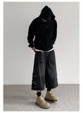 Vintage Aesthetic Black Ripped Loose Denim Jorts