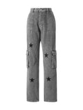 Gothic Star Graphic Denim Cargo Pants