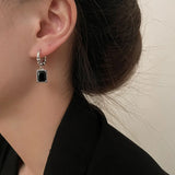 Women Black Zircon Geometric Drop Earrings