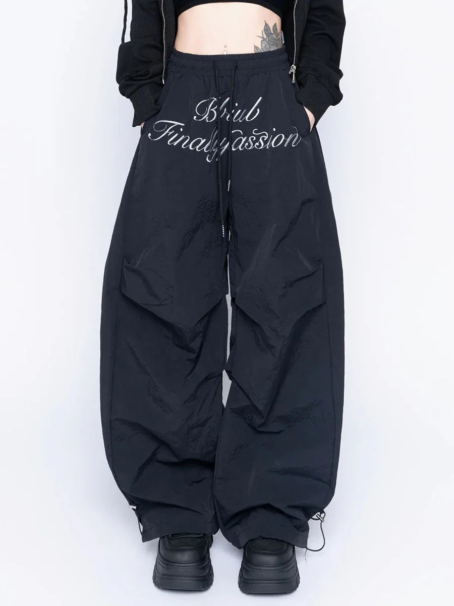 Black Chic Letters Print Parachute Sweatpants