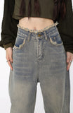 Raw Edged Baggy Washed Denim Pants