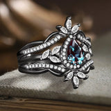 Elegant Black White Blue Stone Ring