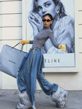 Streetwear American Long Tail Flared Denim Jeans