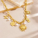 Golden Flower Pearl Sun Pendant Necklace
