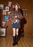Women American Style Plaid Puffer Jacket