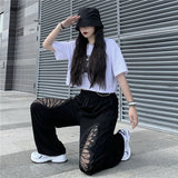 Hallowed-out Butterfly Black Women's Pants