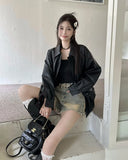 Women Retro Moto Bike Casual Style Leather Jacket
