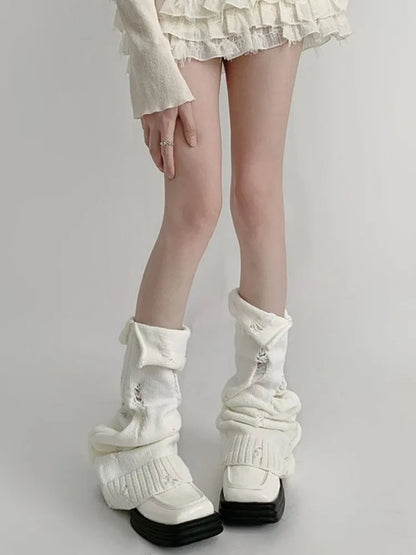 Y2K Grunge Distressed Knitted Leg Warmers