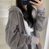 Oversized Solid Color Zip-up Hoodie