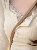 Sweet Flower Print Patchwork Lace T-Shirt