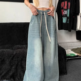 Women Elastic Straight Wide Leg Denim Jeans