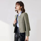 Woman Elegant Korean Tweed Crop Cardigan