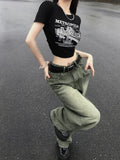 Y2K Women Green Gradient Wide Leg Jeans