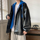 Solid Color Hooded Leather Jacket