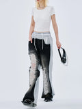 Perfect Fit Hollow Out Lace Up Wide Leg Jeans