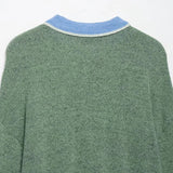 Cozy Soft Green Knitted Polo Collar Sweater