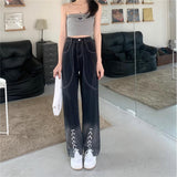 Washed Fake Zipper Spliced Pants