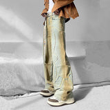Streetwear Washed Blue Baggy Stack Jeans