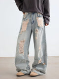 Gothic Blue Vintage Ripped Baggy Jeans