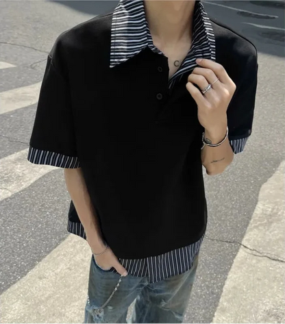 Men's Streetwear Slim Fit Striped Polo T-Shirt