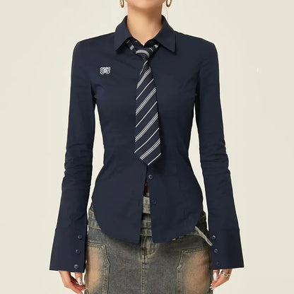 Women Stylish Trendy White Slim Fit Tie Shirt
