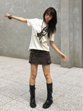 Women Retro Vintage Letter Print Slim Fit T-Shirt