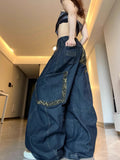 American Style Blue Loose Retro Wide Leg Jeans