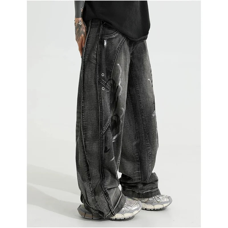 Streetwear Black Retro Vintage High Waist Wide Leg Jeans