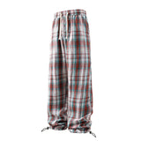 Plaid Drawstring Straight Pants