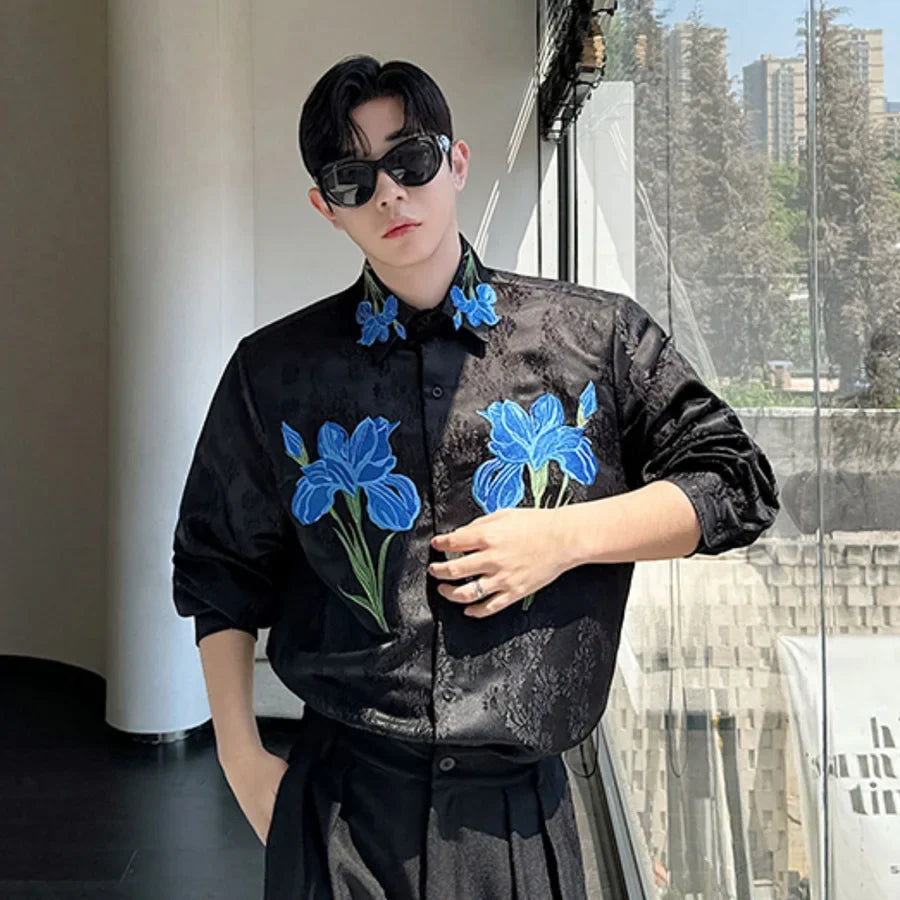 Vintage Embroidered Loose Flower Casual Hip Hop Shirt