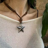 Punk Star Pendant Leather Rope Necklace