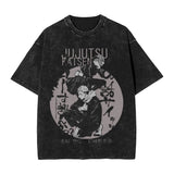 Anime Girl Dinner Print Washed T-Shirt