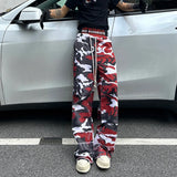 Elastic Waist Drawstring Camouflage Flare Jeans