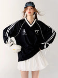 Women Sporty Black Oversized Long Sleeve T-Shirt
