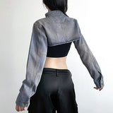 Oversized Vintage Washed Denim Cropped Jacket