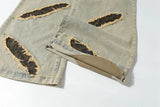 Streetwear Leopard Print Patch Rivets Ripped Jeans