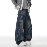 Raw Edge Printing Contrast Color Wide Leg Jeans