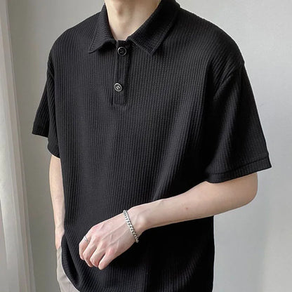 Classic Solid Color Korean Style Button Polo T-Shirt
