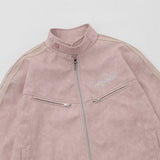 Embroidery Striped Sleeve Leather Jacket