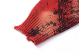 Flattering Distressed Ripped Red Ink Splashing Sweater