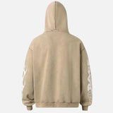 Streetwear Distressed Zip-Up Hooded Race Sweatshirt