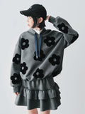 Autumn Gray Floral Patch Casual Hoodie
