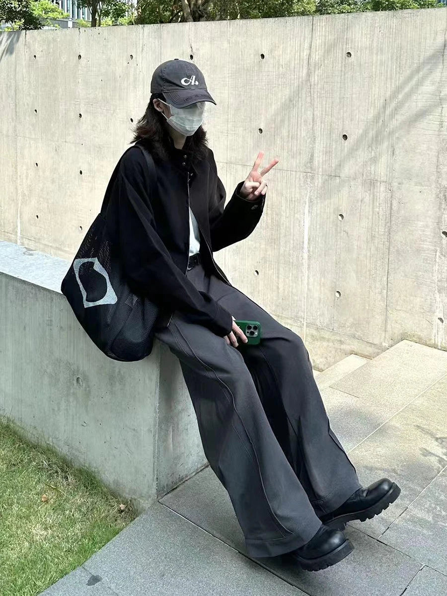 Chic Wide Leg Pleats Black Pants