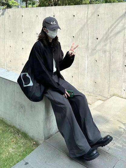 Chic Wide Leg Pleats Black Pants