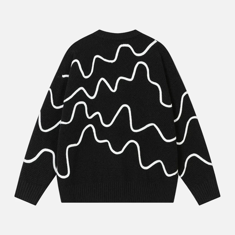 Oversized Wave Pattern Knit Jumper Sweater