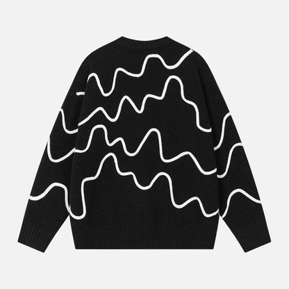 Oversized Wave Pattern Knit Jumper Sweater
