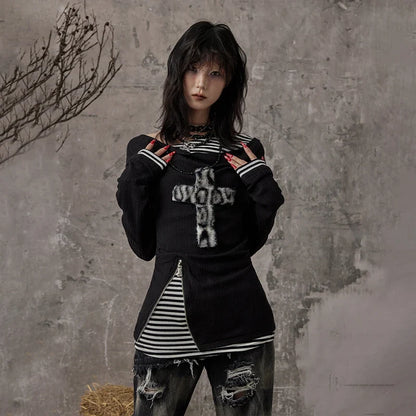 Grunge Patchwork Knitted Long Sleeve Top