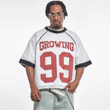 Y2K Patchwork Mesh O-Neck Collar Graphic Sport T-Shirt
