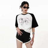 Vintage Oversized Cartoon Print Round T-Shirt